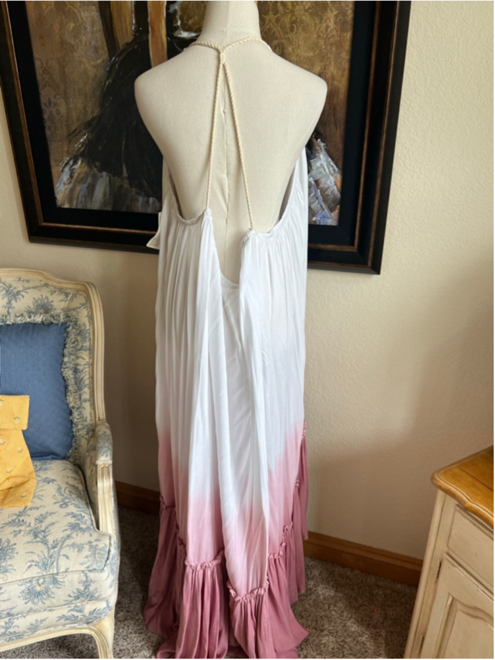 Jen's Pirate Booty White Pink Ombre Halter Maxi Dress M - Picture 6 of 8